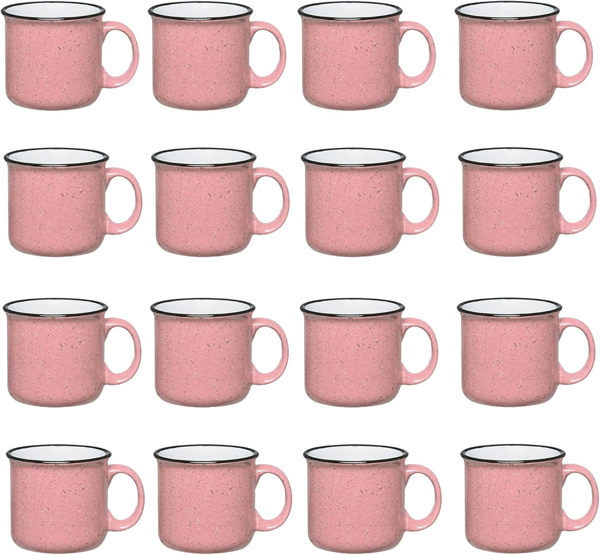 Set of 16 Ceramic Campfire Mugs – 15 Oz, Pink – Coffee & Tea Cups for Home, Work, Travel, Camping