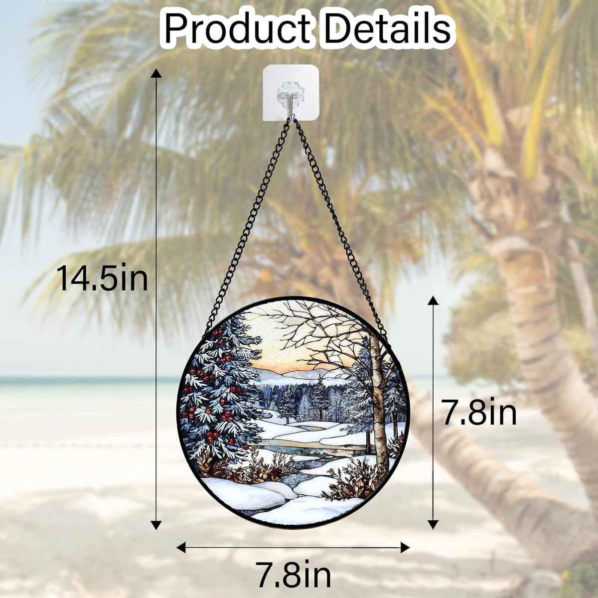 Stained Glass Window Hanging, Winter Snow Landscape Suncatcher Diamond Glass Panel Sun Catchers