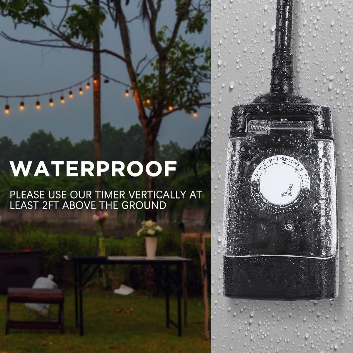 G-Homa 24 Hour Mechanical Outdoor Timer Outlet, Outdoor Timer for Lights, 3-Prong Outdoor Light