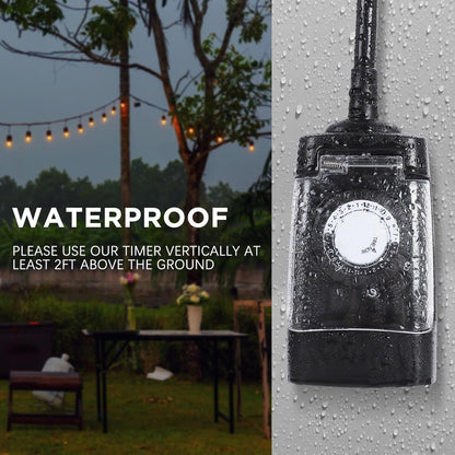 G-Homa 24 Hour Mechanical Outdoor Timer Outlet, Outdoor Timer for Lights, 3-Prong Outdoor Light