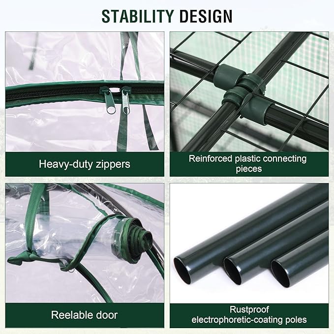 4-Tier Mini Greenhouse, 40 x 18 x 63 inch Steel Frame and PE Cover Plastic Plant Rack Stand Green
