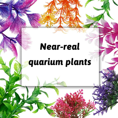 Fish Tank Decorations Plants with Resin Broken Barrel and Cave Rock View, 15pcs Aquarium
