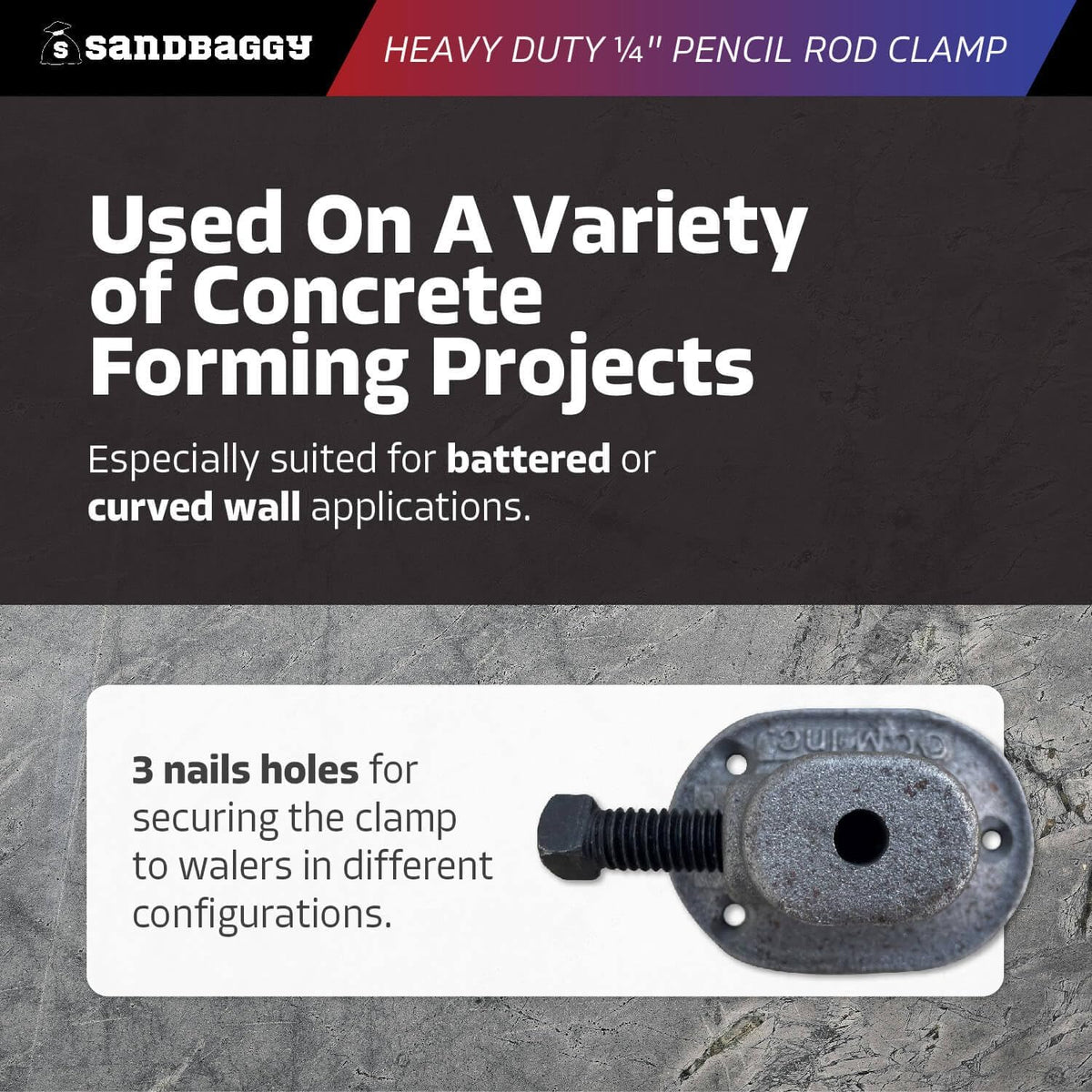 Sandbaggy Heavy Duty 1/4" Pencil Rod Clamp - Reusable Concrete Formwork Clamps - Cast Malleable