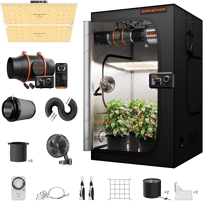 Spider Farmer SF4000 Grow Tent Kit Complete 4x4x6.6ft Samsung LM301H EVO LED Diodes, 450W Grow