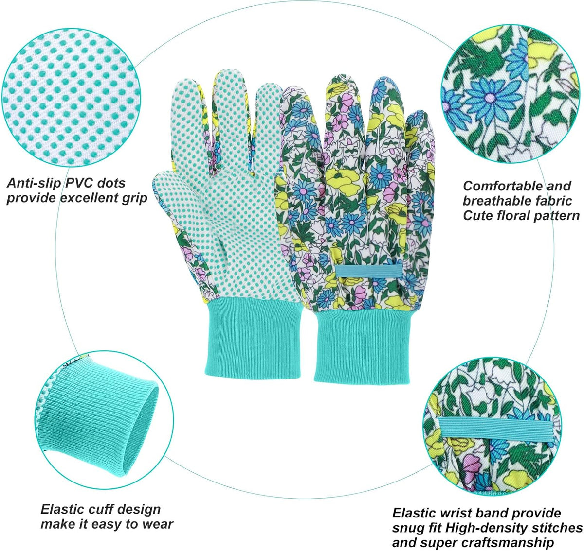 JUMPHIGH Garden Gloves for Women, Floral Gardening Gloves Ladies Soft Breathable Yard Work Glove