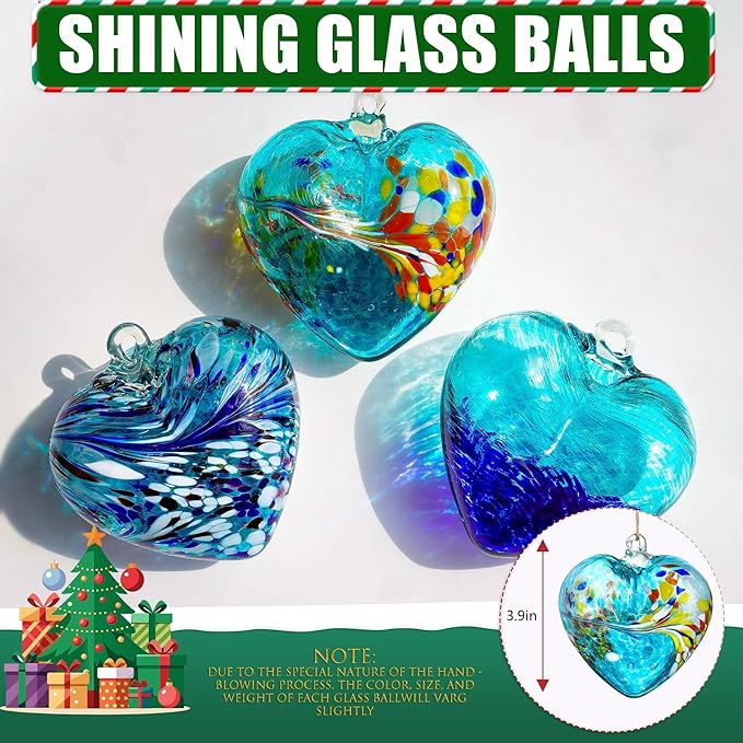 Blue Heart Hand Blown Glass Gazing Balls for Garden Hanging Friendship Balls Christmas Ball