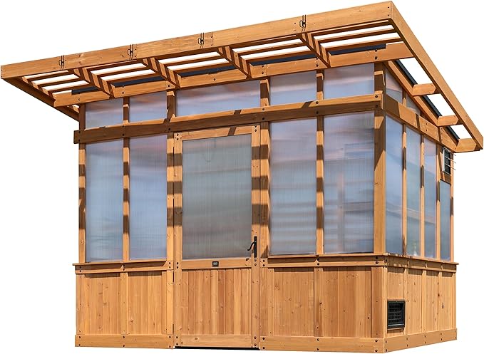 Backyard Discovery Poppy 11' x 7' Cedar Wood and Polycarbonate Walk-In Greenhouse Kit with Exhaust