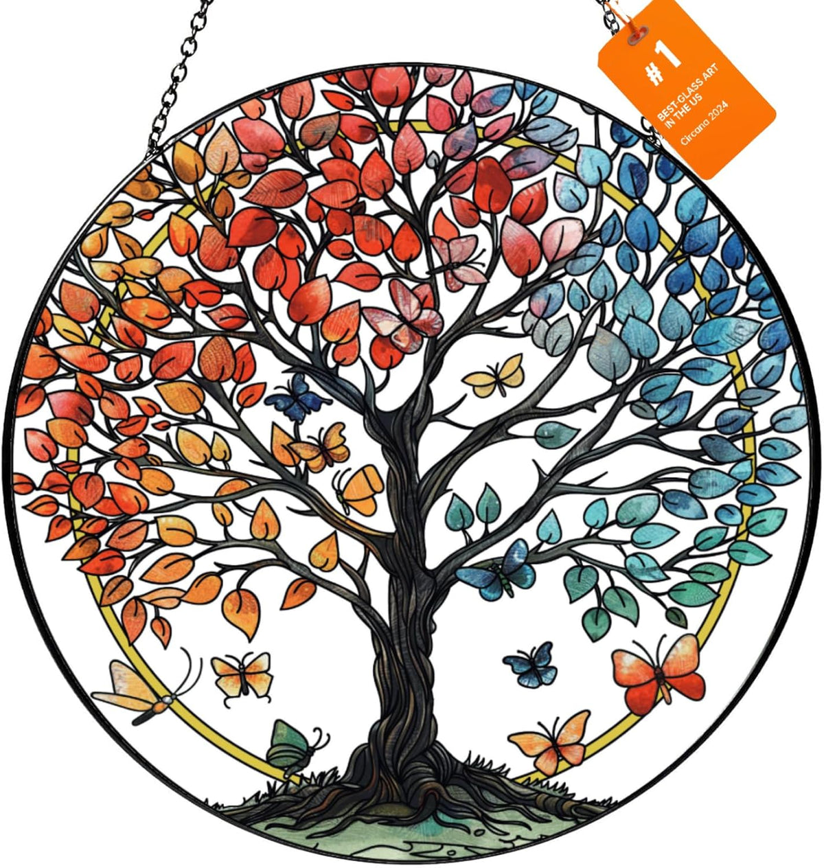 Stained Glass Sun Catcher for Windows Hanging - Handmade Tree of Life Window Decor for Women, Mom