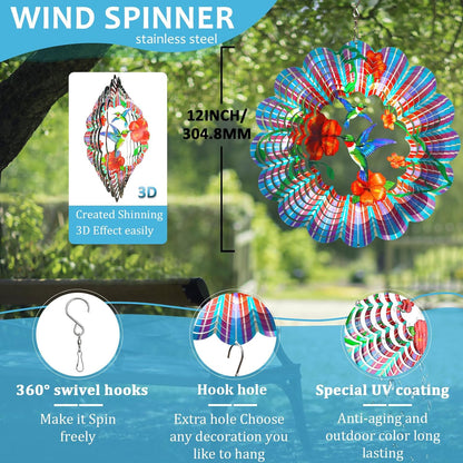 Hummingbird Wind Spinner,Hummingbird Gift for Women/Mother/Father,12In Stainless Steel 3D Wind