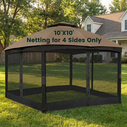OLILAWN Gazebo Universal Replacement Mosquito Netting, 10' x 10' Outdoor Canopy Net Screen 4-Panel