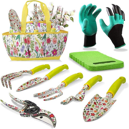 Garden Tool Set 9 Piece Heavy Duty Aluminum Gardening Hand Tools Kit Cute Gardening Supplies with