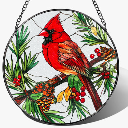 Stained Glass Window Hanging, 8 Inch Cardinal Sun Catcher, Stained Glass Decor, Suncatchers for