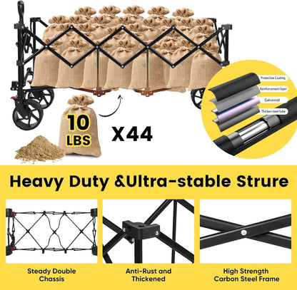 Sekey 48''L Collapsible Foldable Extended Wagon with 440lbs Weight Capacity, Heavy Duty 300L