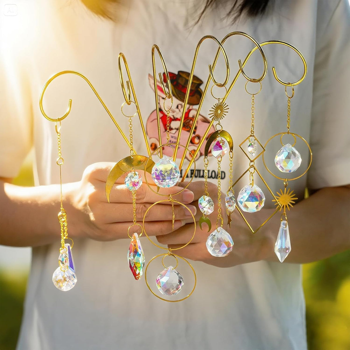 HDCRYSTALGIFTS 6 Pack Small Trellis for Potted Plants Indoor with Colorful Crystal Sun Catcher