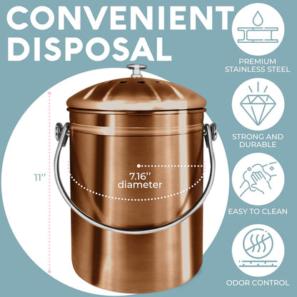 EPICA Countertop Compost Bin Kitchen | 1.3 Gallon | Odorless Composting Bin with Carbon Filters |