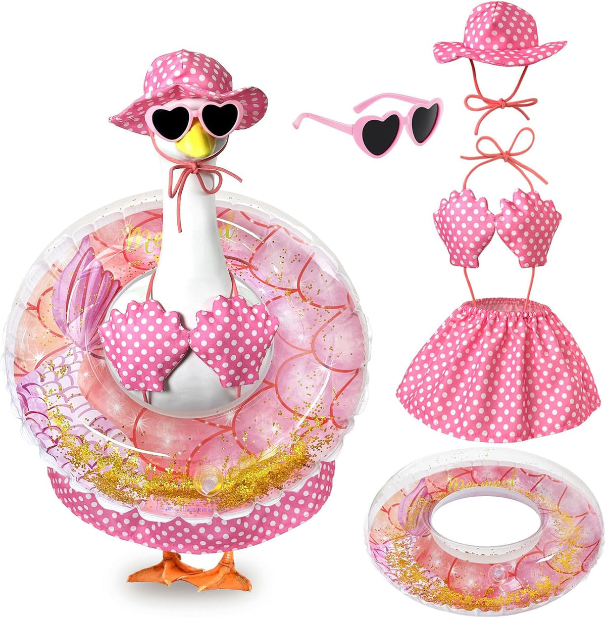 Summer Bikini Porch Goose Outfits, 23 Inch Hawaiian Goose Clothes for Cement Goose, Porch Goose