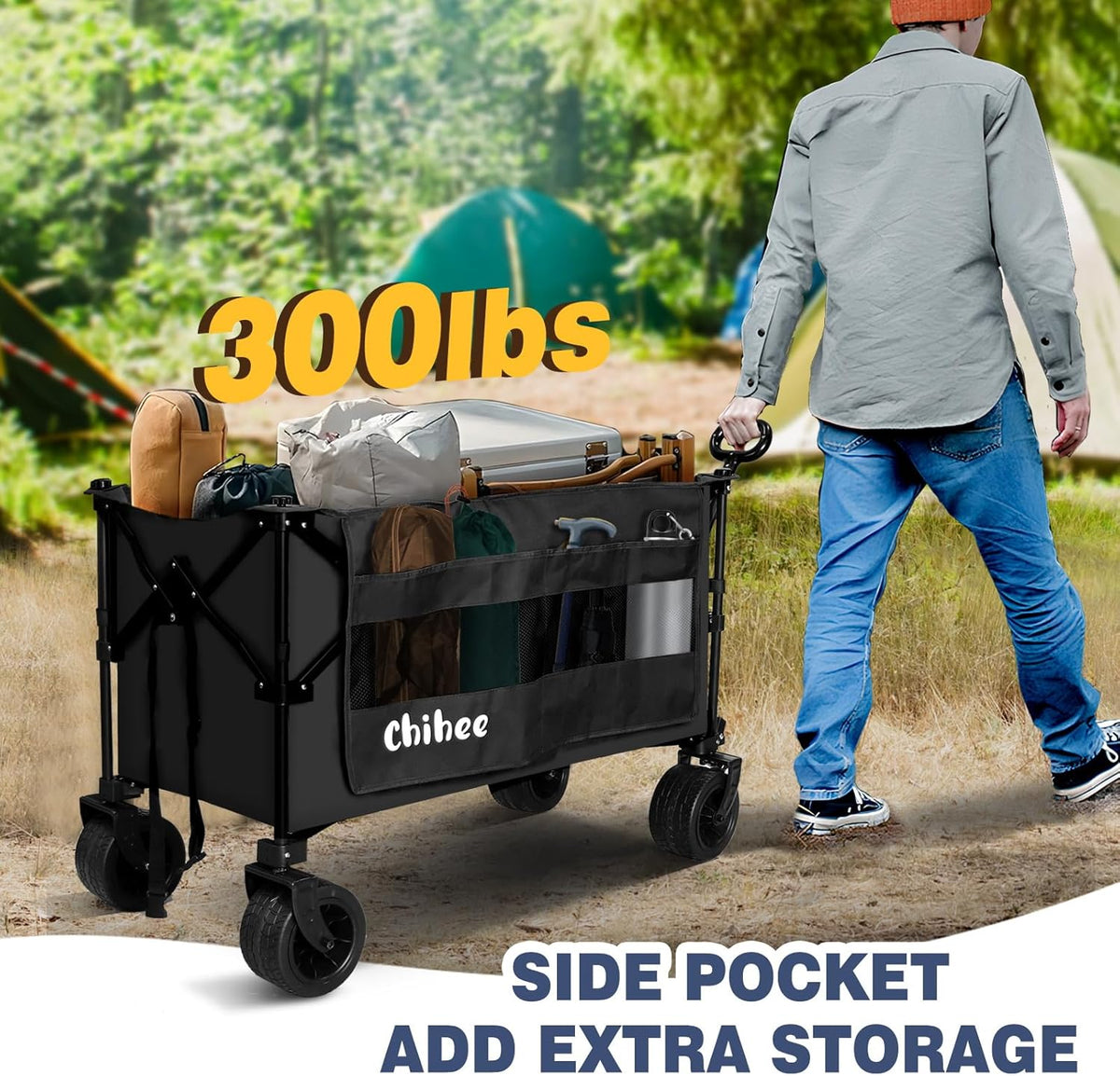 Chihee Garden Cart Collapsible Outdoor Utility Wagon Cart,Folding Beach Cart Oversized Capacity