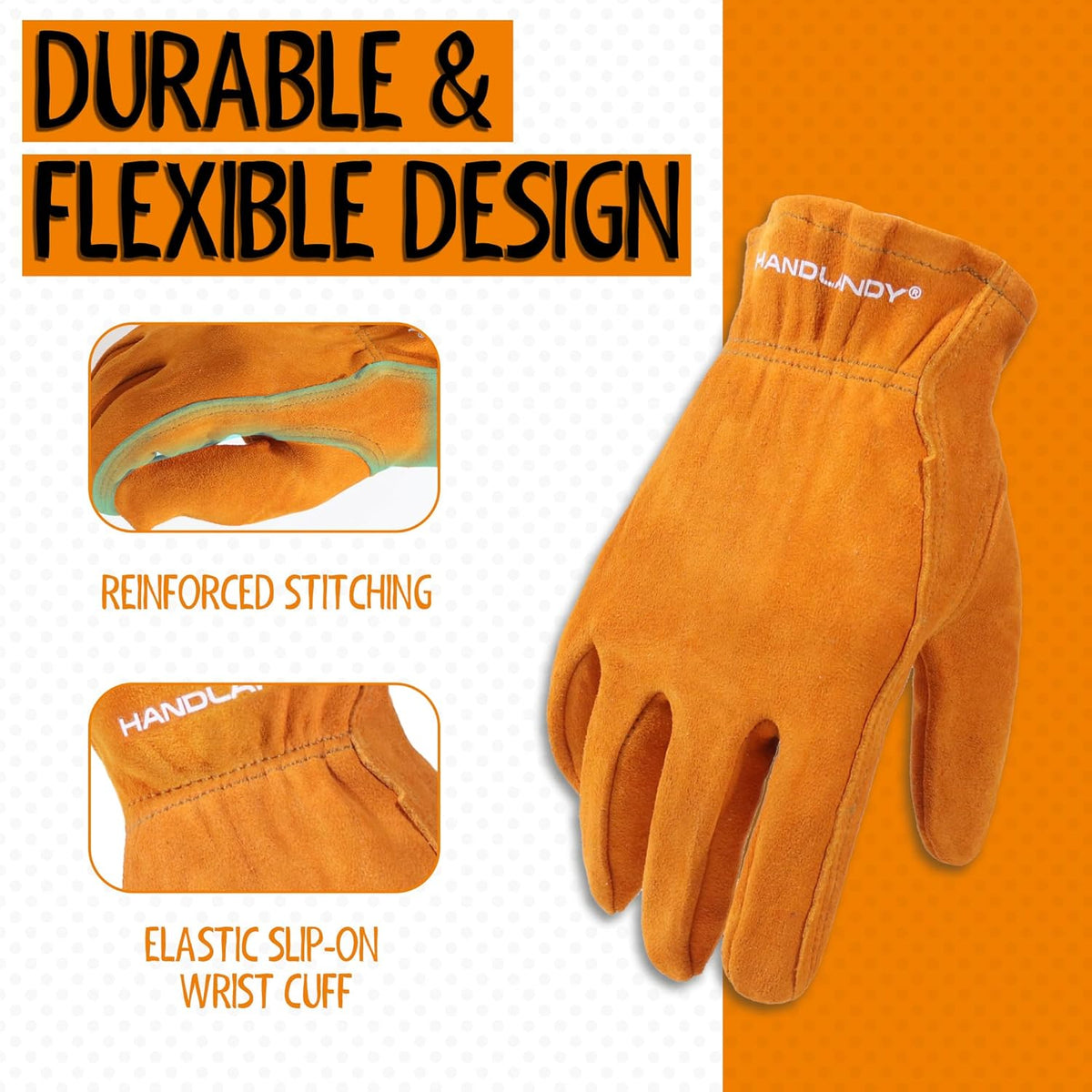 HANDLANDY 2 Pairs Kids Genuine Leather Work Gloves for ages 3-11, Children Gardening Gloves for