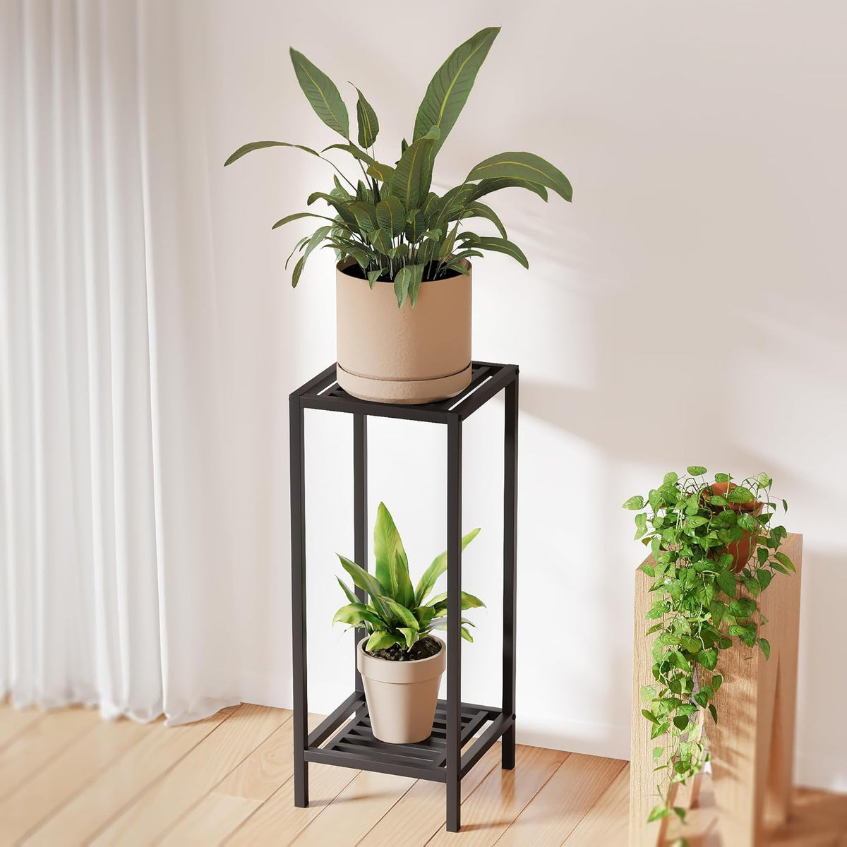 Zhongma 2 Tier 30" Tall Indoor Outdoor Plant Stand, 12 L x 12 W x 30 H inch, Heavy Duty Square