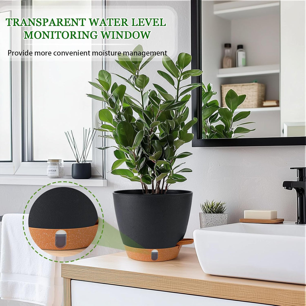 2 Pack 8 Inch Pots for Plants Indoor, Plastic Self Watering Planters with Drainage Holes, Water