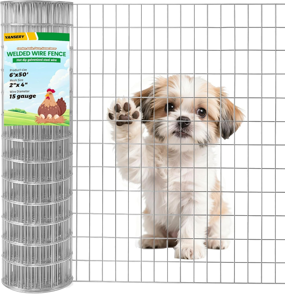 Welded Wire Fence, 6Ft x 50Ft 15Ga Chicken Wire Fencing, Garden Border Fencing Roll Metal Wire Mesh