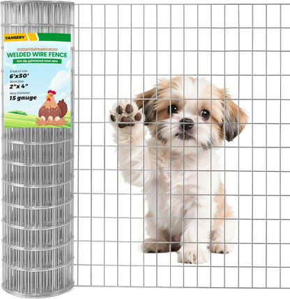 Welded Wire Fence, 6Ft x 50Ft 15Ga Chicken Wire Fencing, Garden Border Fencing Roll Metal Wire Mesh