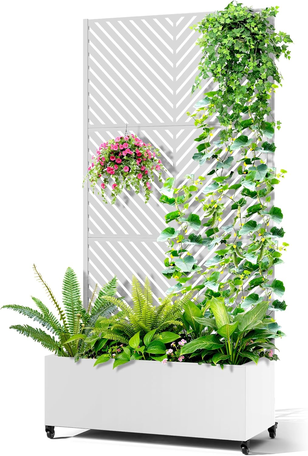 Metal Raised Garden Bed with Trellis, 2-in-1 Planter Box & Privacy Screen for Climbing Plants