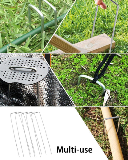 200 Pack 8 Inch Landscape Staples - Heavy Duty 11 Gauge Galvanized Steel Garden Stakes Staples