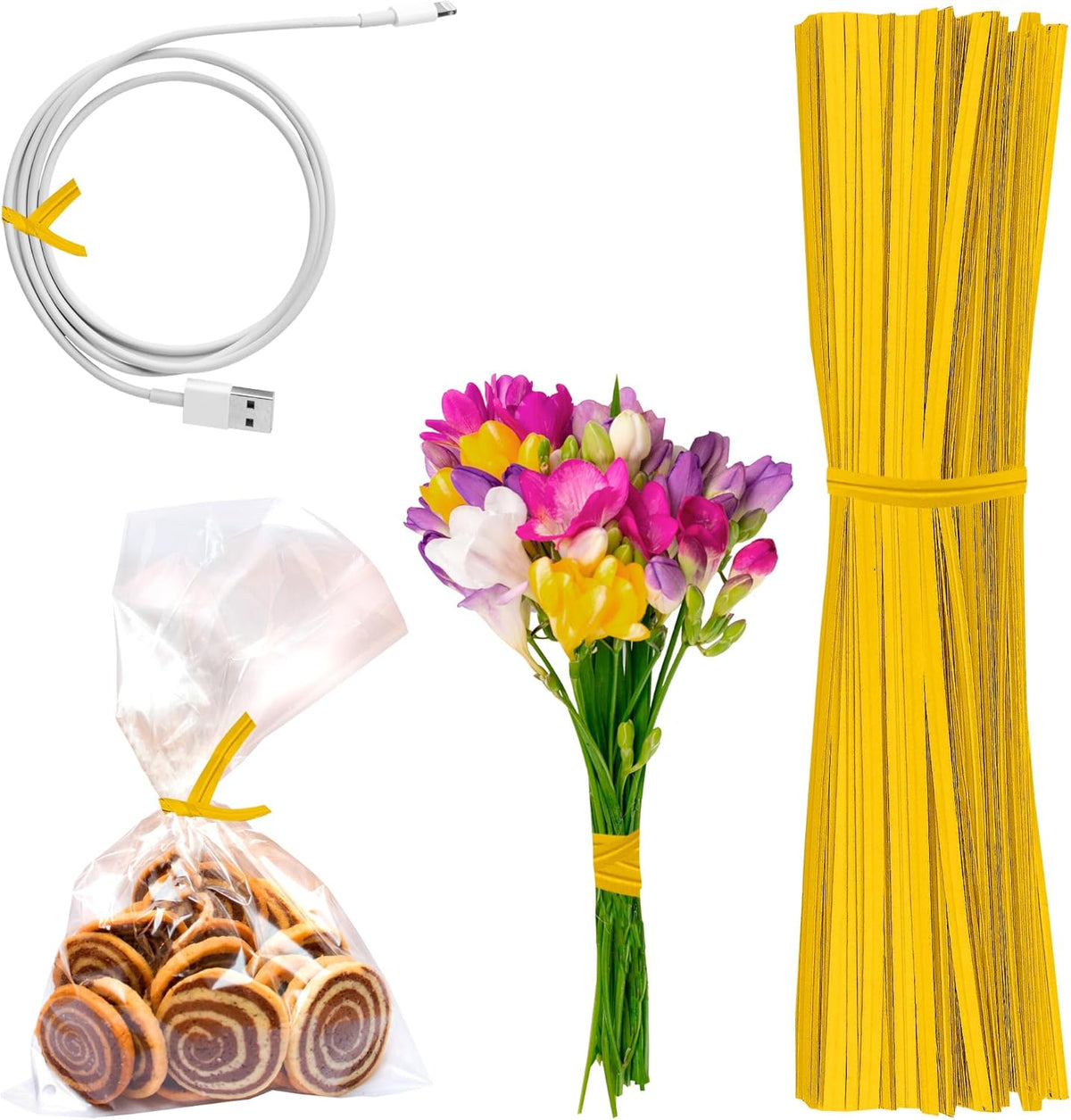 APQ Yellow Metallic Twist Ties for Bags, 4 inches. 24000 Pack Plastic-Coated Bread Twist Ties for