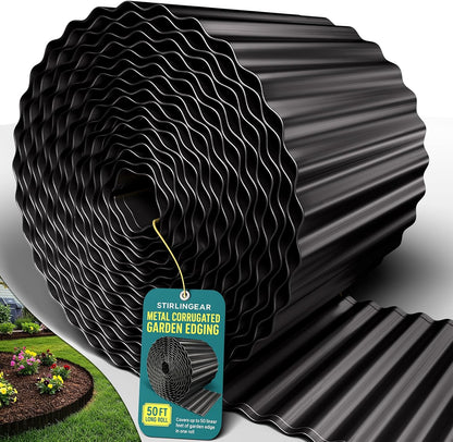50FT Black Corrugated Metal Landscape Edging – Flexible & Rustproof Garden Edging Border