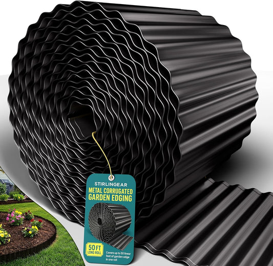 50FT Black Corrugated Metal Landscape Edging – Flexible & Rustproof Garden Edging Border