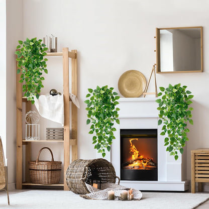 Sggvecsy Fake Hanging Plants 4 Pcs Artificial Hanging Plants Fake Ivy Vine Faux Pothos Vines