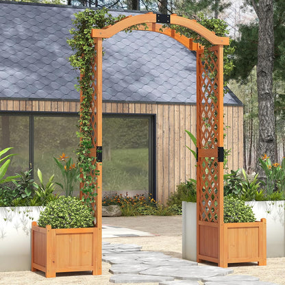 Giantex Garden Arbor with Planter Boxes, Wooden Arch with Trellis and Raised Garden Bed for