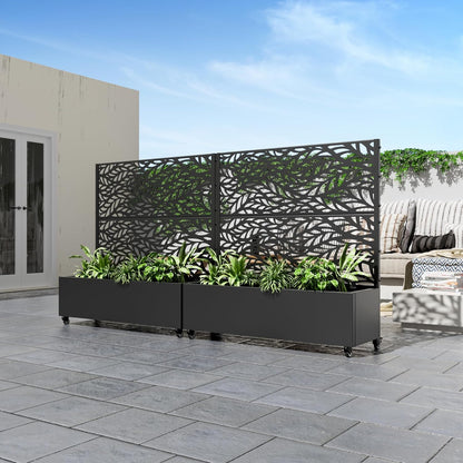 Casaphoria Metal Raised Garden Bed with Trellis and Wheels, 47"x47"x16" Planter Box for Climbing