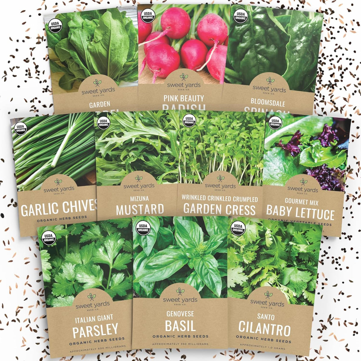 Organic Window Sill Seeds Variety Pack - 10 Individual Packs - 2025 Season - Basil, Cilantro, Pink