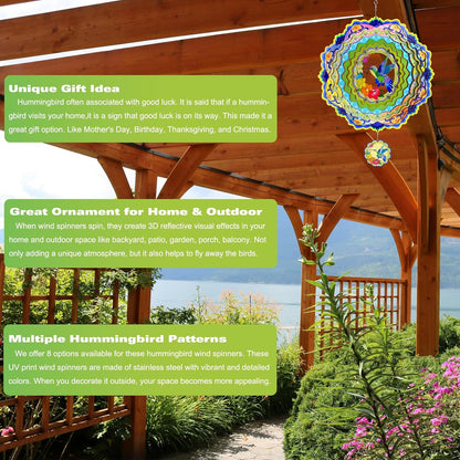 Wind Spinners - 12 Inches Large Metal Hummingbird Wind Spinner, 3D Reflective Wind Sculptures for
