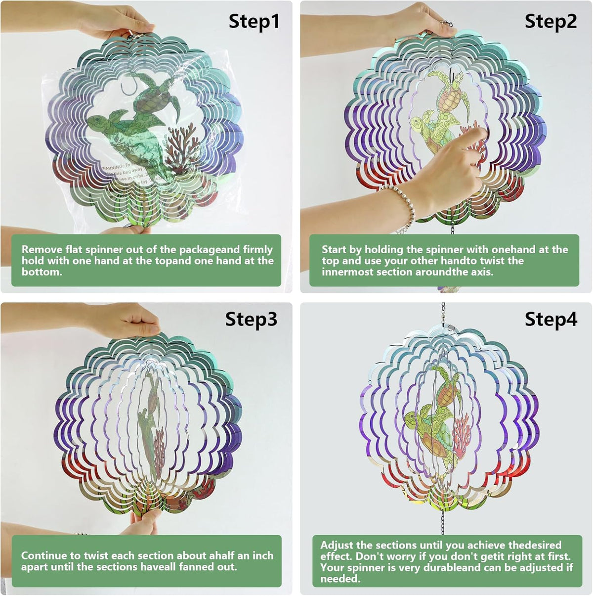 Turtle 3D Wind Spinner Kinetic Metal Art Hanging Wind Spinner Outdoor Decoration Ocean Ornaments