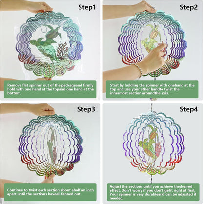 Turtle 3D Wind Spinner Kinetic Metal Art Hanging Wind Spinner Outdoor Decoration Ocean Ornaments