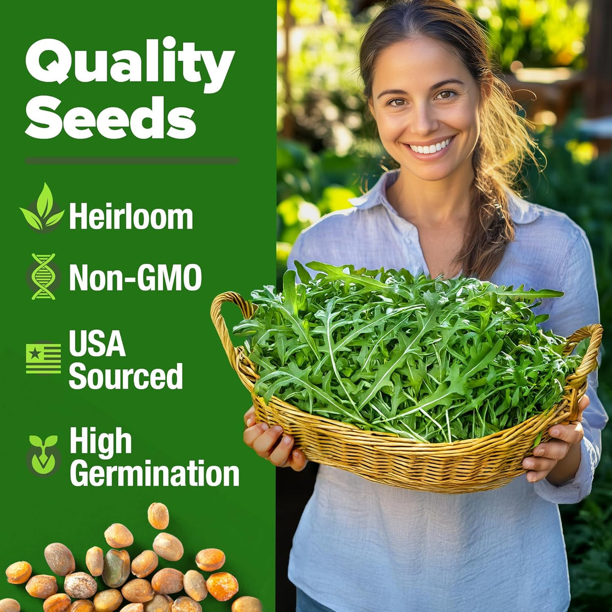 HOME GROWN Arugula Seed 2 Pack – 4350 𝗡𝗢𝗡-𝗚𝗠𝗢 𝗨𝗦𝗔 Vegetable Seeds – Ideal Seeds for