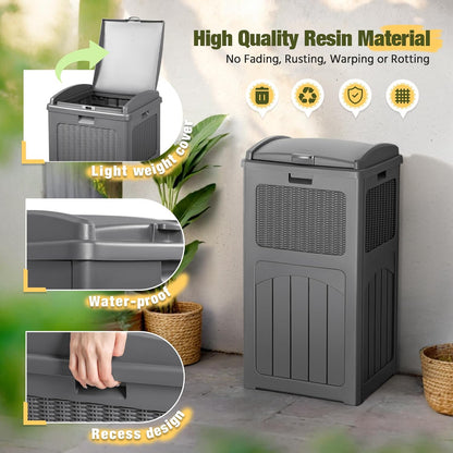 Devoko 33 Gallon Outdoor Trash Can with Dual Lid, Heavy Duty Waterproof Resin Garbage Bins Outside