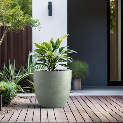 Kante 18 Inch Dia Round Concrete Planter, Indoor Outdoor Large Plant Pot with Drainage Hole and