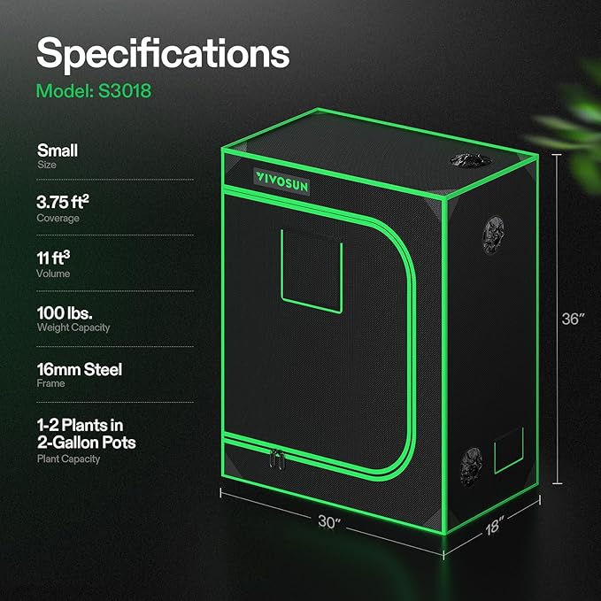 VIVOSUN S3018 30"x18"x36" Grow Tent, High Reflective Mylar with Observation Window and Floor Tray