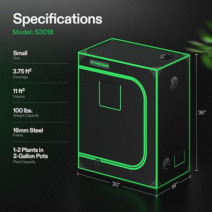 VIVOSUN S3018 30"x18"x36" Grow Tent, High Reflective Mylar with Observation Window and Floor Tray