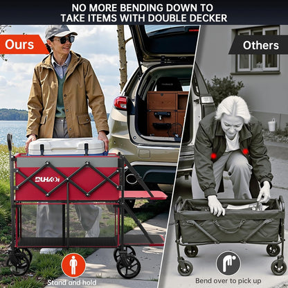 Double Decker Wagon 320L Large Capacity 400LBS Collapsible Sports Utility Cart with Big