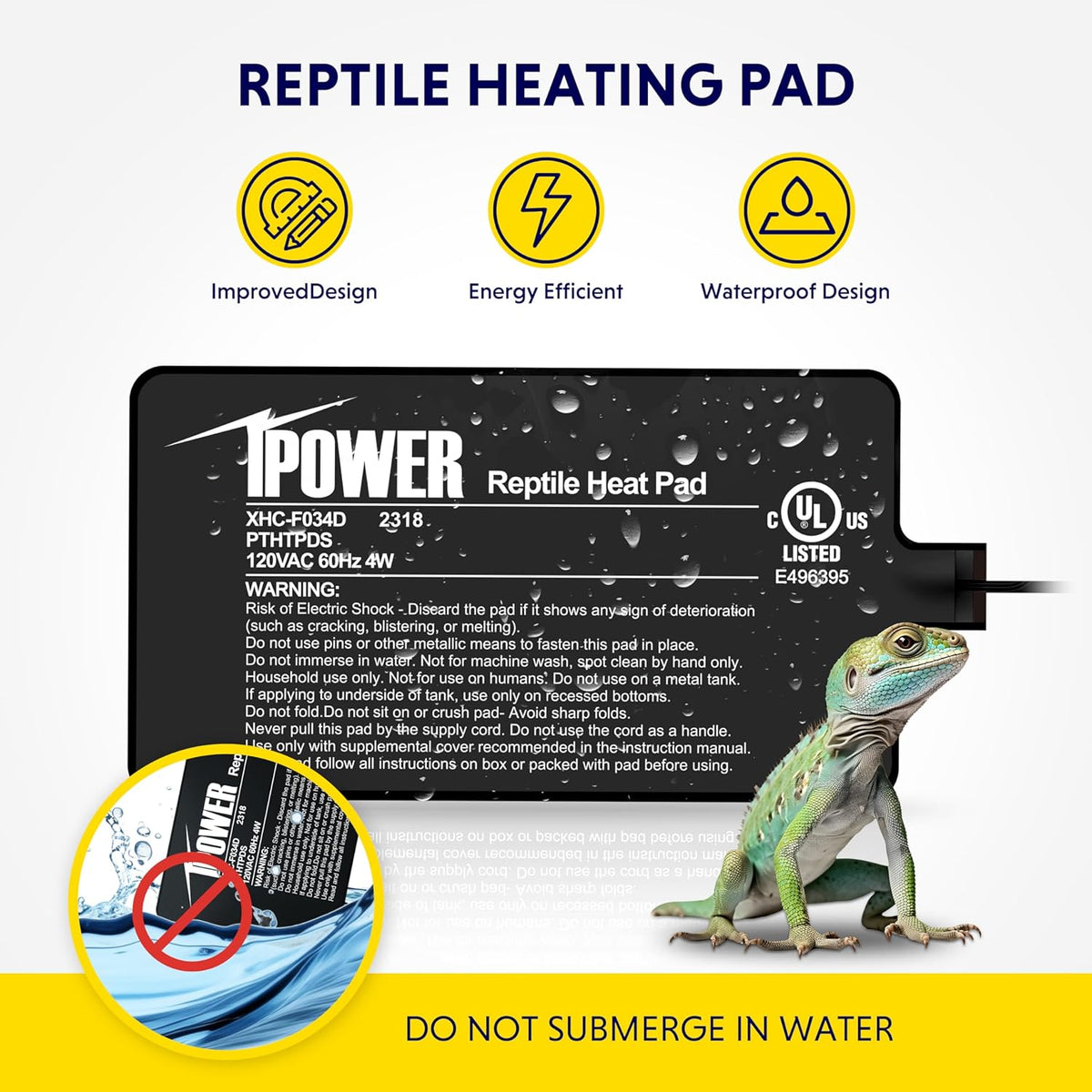 iPower 4 by 7-Inch 4W Reptile Heat Mat, LCD Digital Aquarium Thermometer, Under Tank Warmer