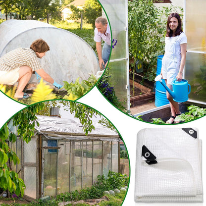 Berlune 3 Pack Clear Greenhouse Heavy Duty Tarp, 8 x 10 ft Clear Waterproof Cover, 14 Mil Plastic