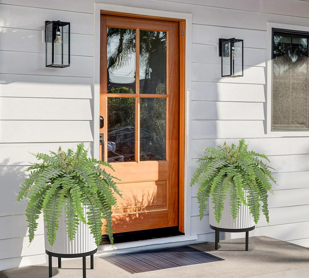 Hollyone Artificial Fern Plants in White Pot 25.5" Medium Artificial Boston Fern 31 Leaves for