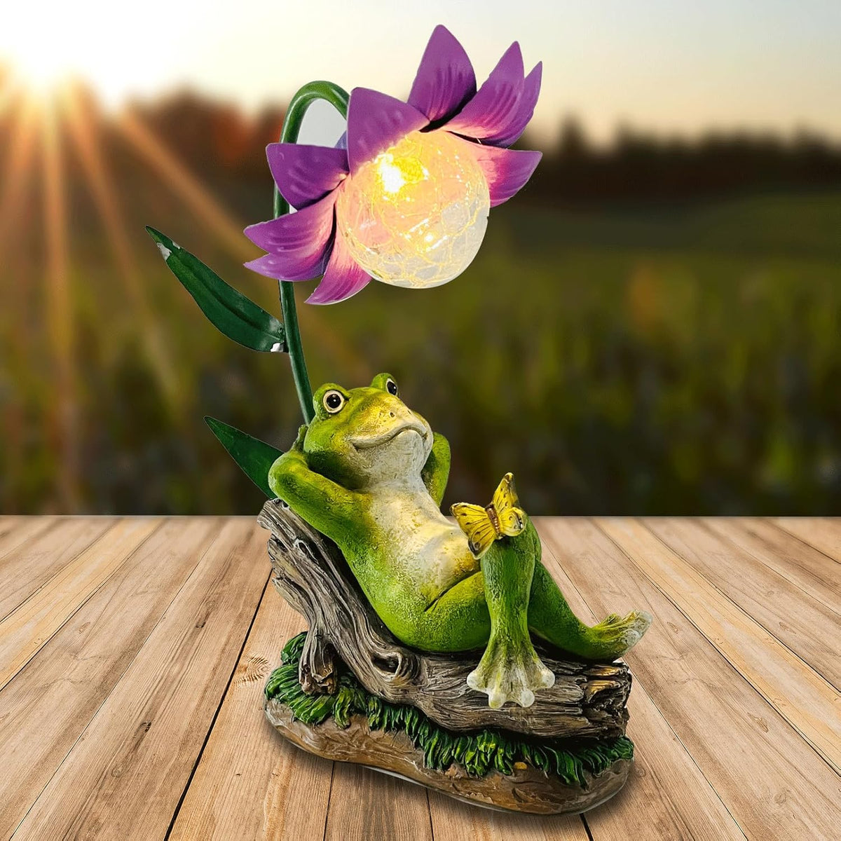 Solar Frog Garden Decor Outdoor Statue - Frogs Umbrella LED Waterproof Sculptures Lights, Patio