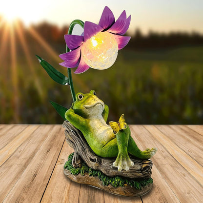 Solar Frog Garden Decor Outdoor Statue - Frogs Umbrella LED Waterproof Sculptures Lights, Patio