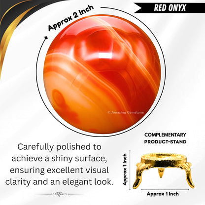 Amazing Gemstone Carnelian Onyx Crystal Ball with Stand - 2 Inches Crystal Sphere Meditation Balls